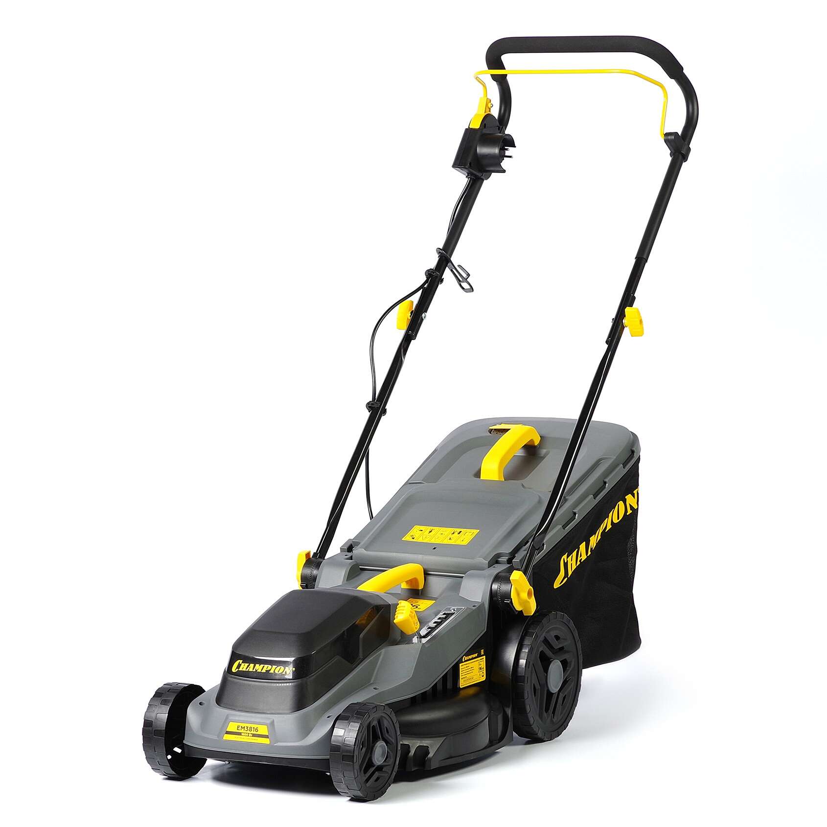 Газонокосилка эл. CHAMPION EM3816 (1,6 кВт пласт.+ткань травосб. 42л ширина 380мм 30-75мм, 11,3кг), , шт								